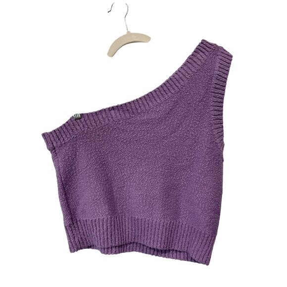Madewell Sweater Tank Top Size XL One Shoulder Textured Knit Aster Bloom Purple - Picture 4 of 8